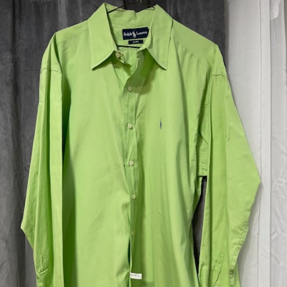 Ralph Lauren Lime Green button down cotton shirt, size XL neck, Great condition.